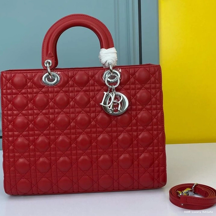 Cheap Large Bag Cannage Red Dior Silver Lady Lambskin 0728 Luxury